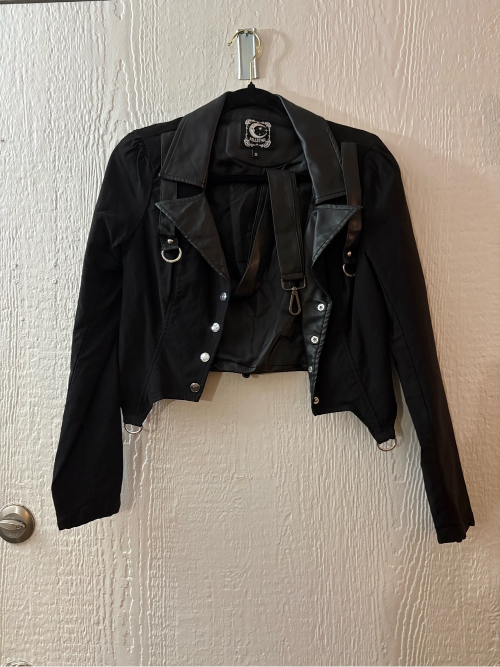 KIllstar Black Cropped Moto Blazer Jacket with Faux Leather Trim